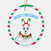Prettig kerstfeest Samojeed met Elf hoofdtelefoon Keramisch Ornament (Links)