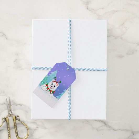 Prettig kerstfeest Samojeed met elfenhoofdband Cadeaulabel (Met Touw)