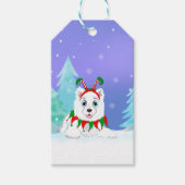 Prettig kerstfeest Samojeed met elfenhoofdband Cadeaulabel (Voorkant)