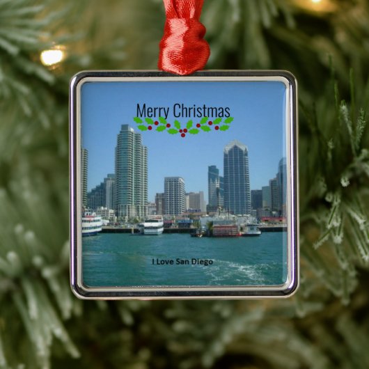 Prettig kerstfeest, San Diego skyline, Metalen Ornament (Boom)