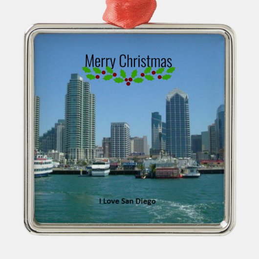 Prettig kerstfeest, San Diego skyline, Metalen Ornament (Voorkant)