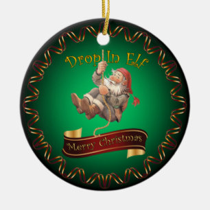 Prettig kerstfeest ~ Santa's Drop In Elf ~ Keramie Keramisch Ornament