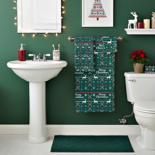 Prettig kerstfeest Scandinavisch patroon Bad Handdoek