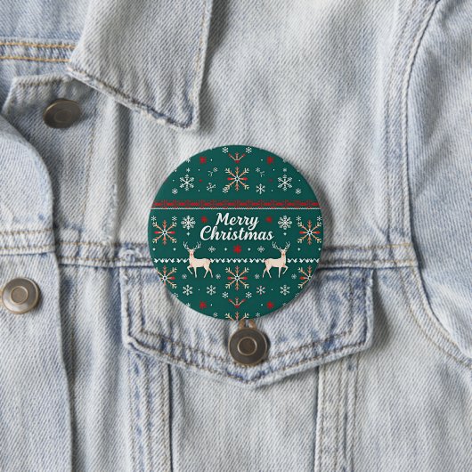 Prettig kerstfeest Scandinavisch patroon Ronde Button 7,6 Cm (In situ)