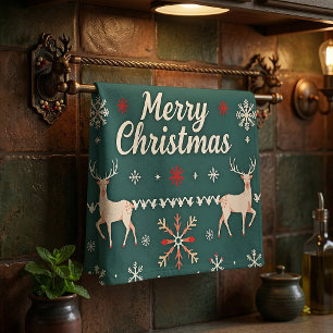 Prettig kerstfeest Scandinavisch patroon Theedoek