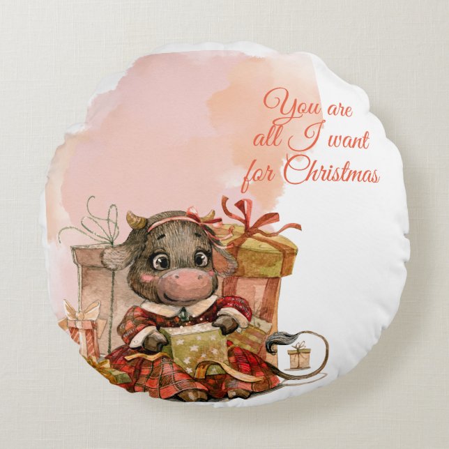 Prettig kerstfeest Schatje Rond Kussen (Voorkant)