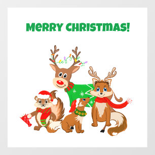 Prettig kerstfeest! Schattig hert, Vossen & Wangza Raamsticker