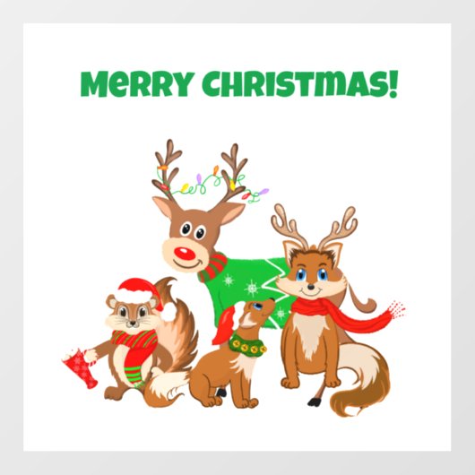 Prettig kerstfeest! Schattig hert, Vossen & Wangza Raamsticker (Vel)