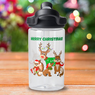 Prettig kerstfeest! Schattig hert, Vossen & Wangza Waterfles