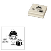 Prettig kerstfeest Schattig meisje met cadeau Rubberstempel (Gestempeld)