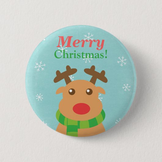 Prettig kerstfeest Schattig rendier Rode neus Knop Ronde Button 5,7 Cm (Voorkant)