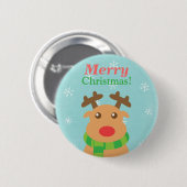 Prettig kerstfeest Schattig rendier Rode neus Knop Ronde Button 5,7 Cm (Voorkant /achterkant)