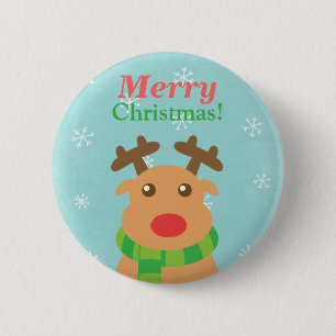 Prettig kerstfeest Schattig rendier Rode neus Knop Ronde Button 5,7 Cm