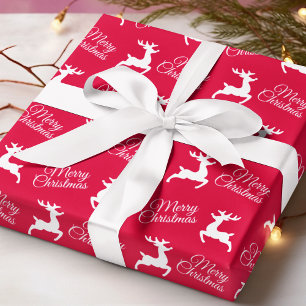 Prettig kerstfeest Schattig rendier Rood patroon Cadeaupapier