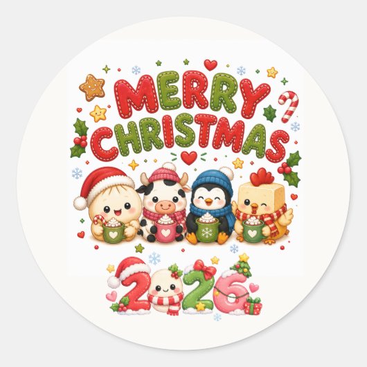 Prettig kerstfeest Schattig Ronde Sticker (Voorkant)