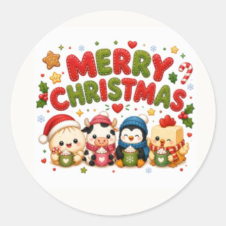 Prettig kerstfeest Schattig Ronde Sticker