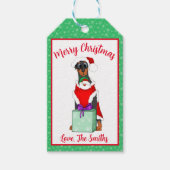 Prettig kerstfeest Schattige Dobermann in Sinterkl Cadeaulabel (Voorkant)