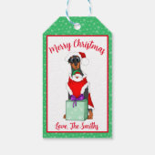 Prettig kerstfeest Schattige Dobermann in Sinterkl Cadeaulabel (Achterkant)
