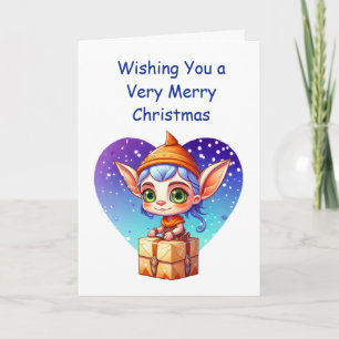 Prettig Kerstfeest Schattige Elf Kaart