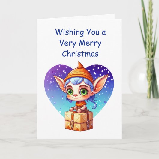 Prettig Kerstfeest | Schattige Elf Kaart (Voorkant)