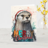 Prettig kerstfeest Schattige Gelukkige Kerstman Ot Kaart (Gele Bloem)