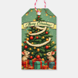 Prettig kerstfeest Schattige Gelukkige Muizen Vict Cadeaulabel
