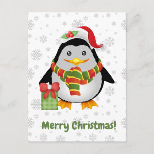 Prettig kerstfeest Schattige kerstpinguïn en cadea Briefkaart