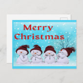 Prettig kerstfeest, schattige kleine sneeuwmannen feestdagenkaart (Voorkant / Achterkant)