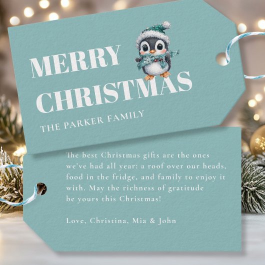 PRETTIG KERSTFEEST! Schattige pinguïn met kerstman Cadeaulabel