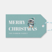 PRETTIG KERSTFEEST! Schattige pinguïn met kerstman Cadeaulabel (Voorkant (Horizontaal))