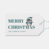PRETTIG KERSTFEEST! Schattige pinguïn met kerstmut Cadeaulabel (Voorkant (Horizontaal))