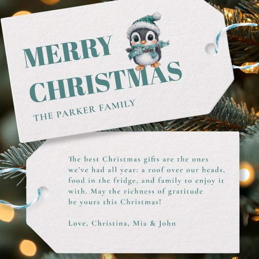 PRETTIG KERSTFEEST! Schattige pinguïn met kerstmut Cadeaulabel