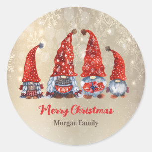 Prettig kerstfeest, Schattige rode kabouters   Ronde Sticker