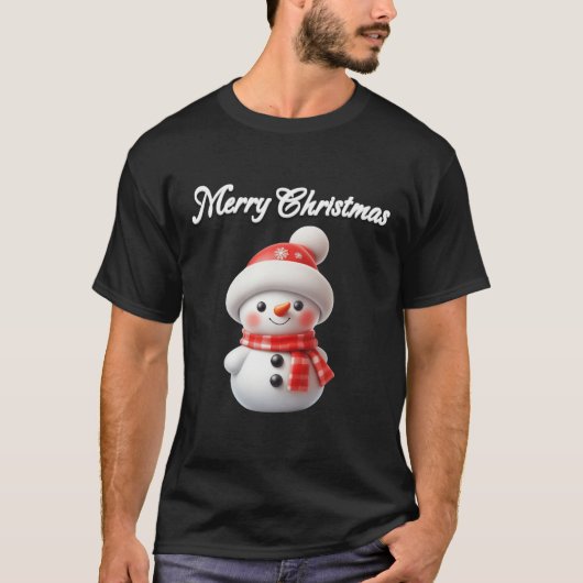 Prettig kerstfeest schattige sneeuwman t-shirt (Voorkant)