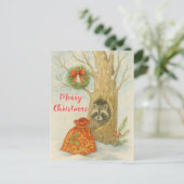 Prettig kerstfeest Schattige Wasbeer Wilde Dieren Briefkaart (Staand voorkant)