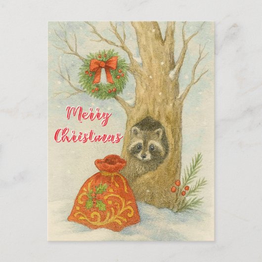 Prettig kerstfeest Schattige Wasbeer Wilde Dieren Briefkaart (Voorkant)