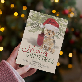 Prettig kerstfeest Schattige Yorkshire Terrier Feestdagenkaart