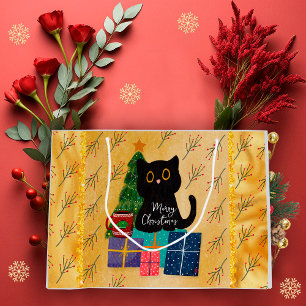 Prettig kerstfeest Schattige Zwarte Kat Koffie Ora Groot Cadeauzakje