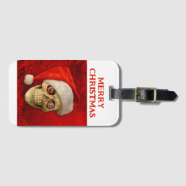Prettig kerstfeest. Schedel met kerstmuts Bagagelabel