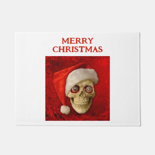 Prettig kerstfeest. Schedel met kerstmuts Deurmat (Voorkant)