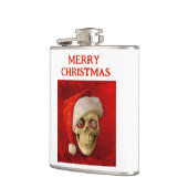 Prettig kerstfeest. Schedel met kerstmuts Heupfles (Links)
