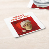 Prettig kerstfeest. Schedel met kerstmuts Kartonnen Onderzetters (Schuin)