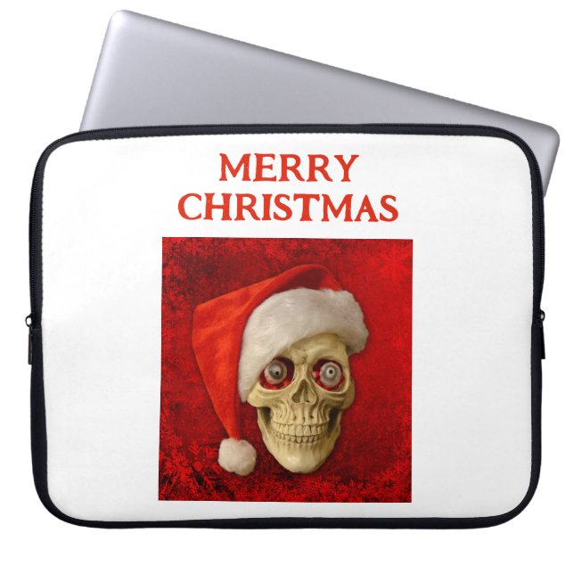 Prettig kerstfeest. Schedel met kerstmuts Laptop Sleeve (Voorkant)