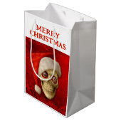 Prettig kerstfeest. Schedel met kerstmuts Medium Cadeauzakje (Achterkant Gekanteld)