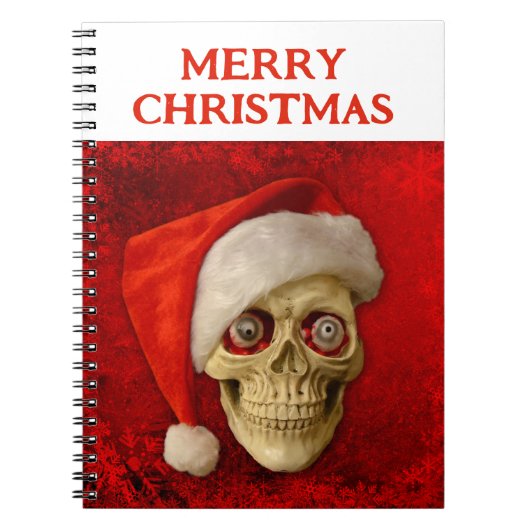 Prettig kerstfeest. Schedel met kerstmuts Notitieboek (Voorkant)