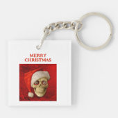 Prettig kerstfeest. Schedel met kerstmuts Sleutelhanger (Achterkant)