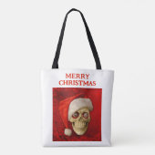 Prettig kerstfeest. Schedel met kerstmuts Tote Bag (Achterkant)