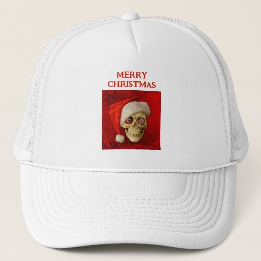 Prettig kerstfeest. Schedel met kerstmuts Trucker Pet (Voorkant)