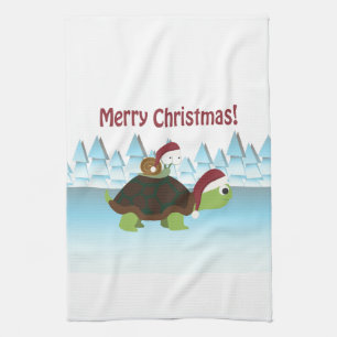 Prettig kerstfeest! Schildpad en Slak Theedoek