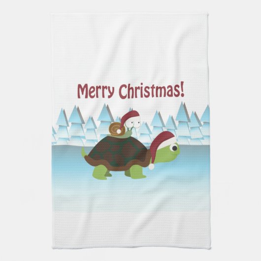 Prettig kerstfeest! Schildpad en Slak Theedoek (Verticaal)